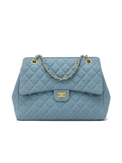 Large-capacity quilted denim bag for women