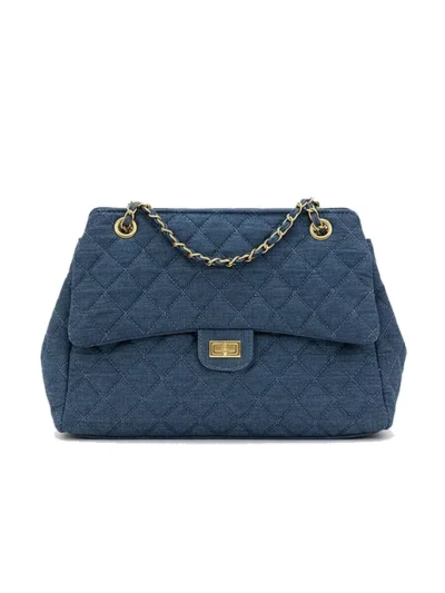 Large-capacity quilted denim bag for women
