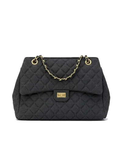 Large-capacity quilted denim bag for women