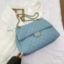 Large-capacity quilted denim bag for women