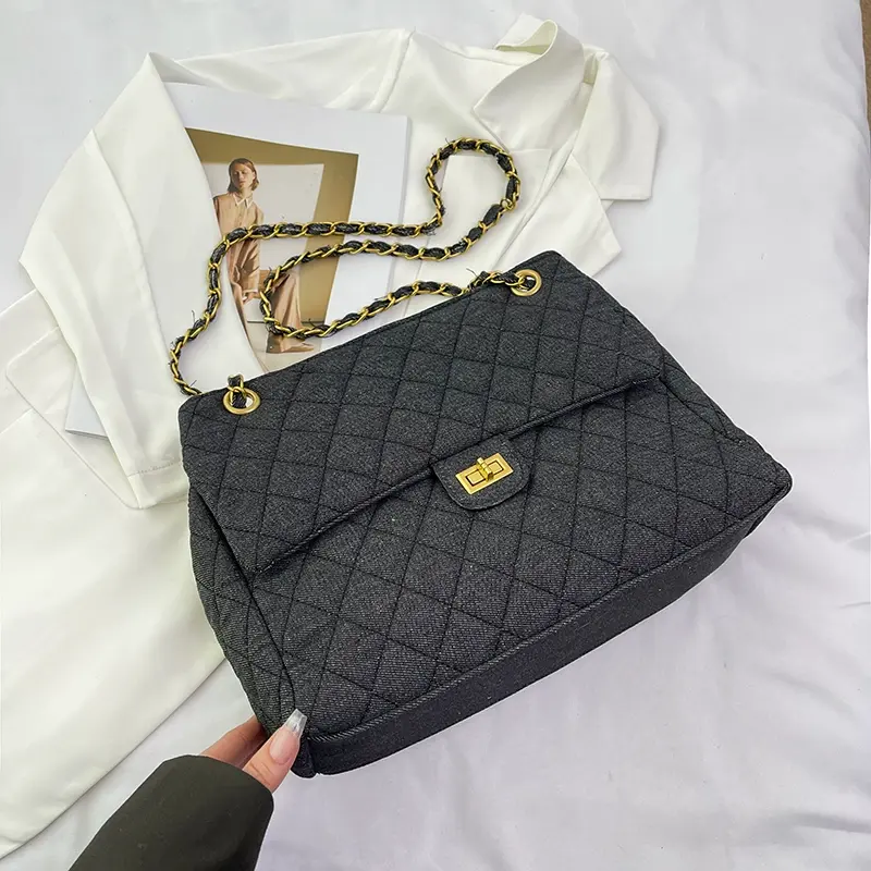 Large-capacity quilted denim bag for women