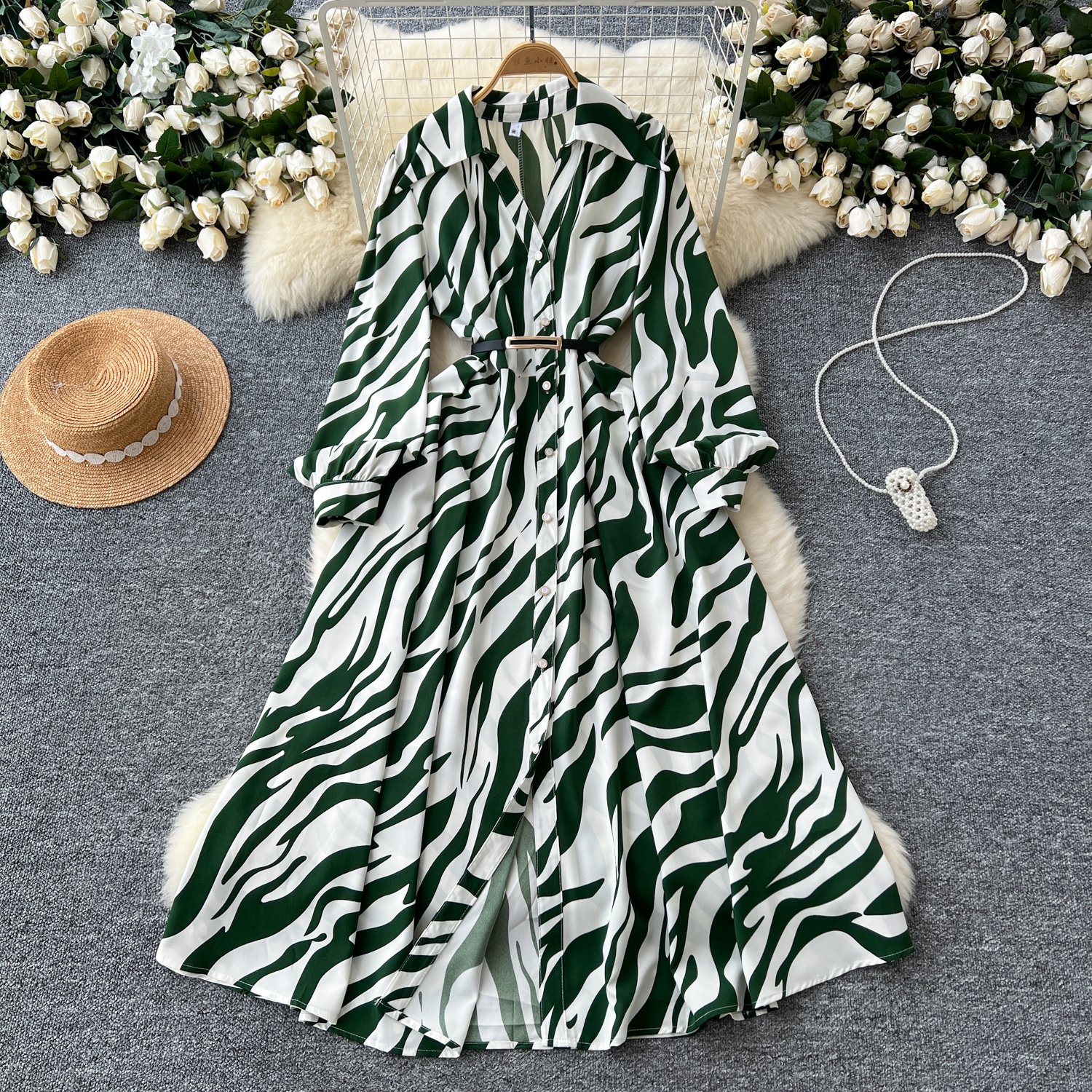 Autumn French retro print dress - Image 5