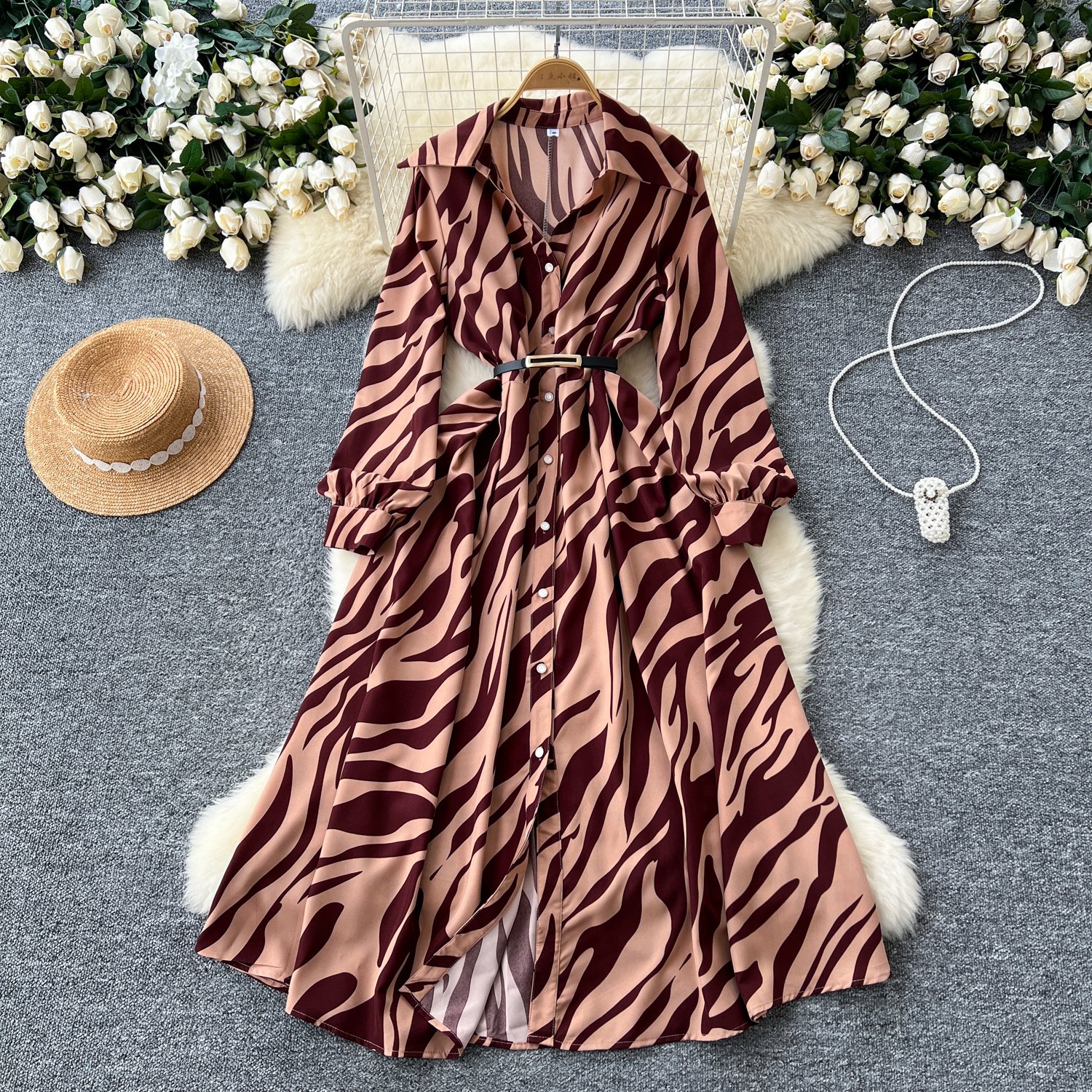 Autumn French retro print dress - Image 6