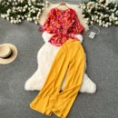 High-waisted wide-leg pants and fashionable two-piece suit - Red and yellow