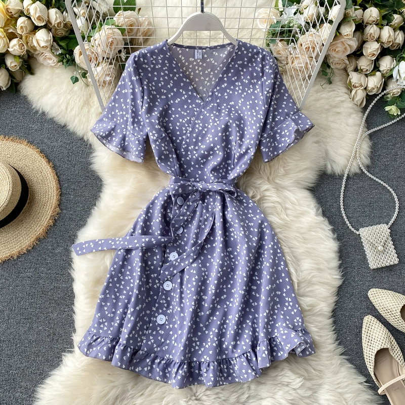 Trumpet sleeves tie waist short first love dress - Image 8
