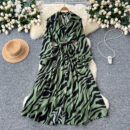 Autumn French retro print dress - Army green