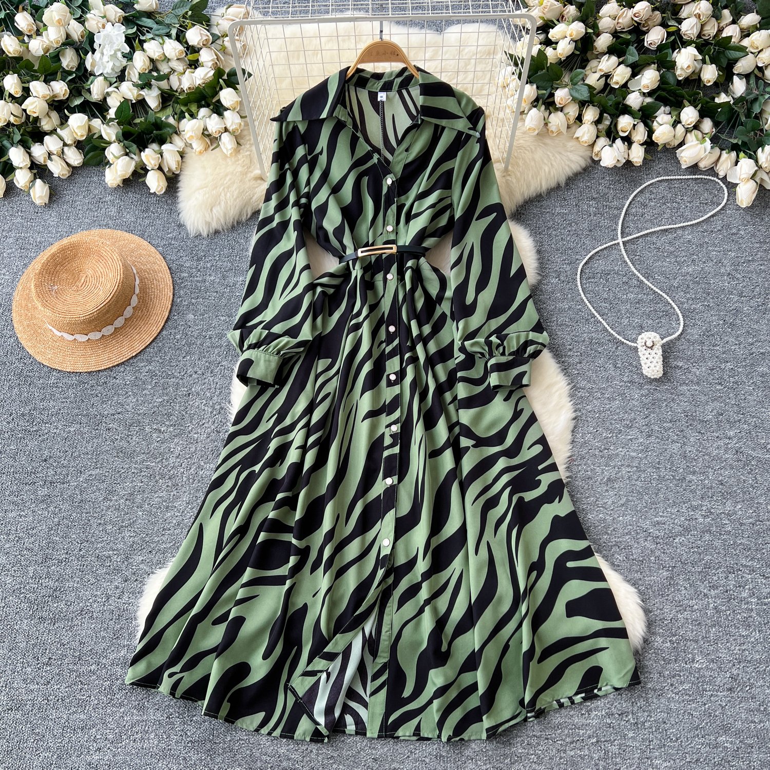 Autumn French retro print dress - Image 7