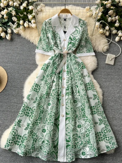 Retro elegant lace embroidery waist long dress