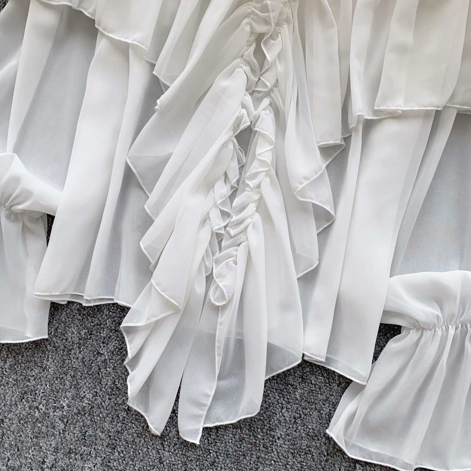 Ruffled trim, bell sleeves, chiffon blouse, loose fit. - Image 10