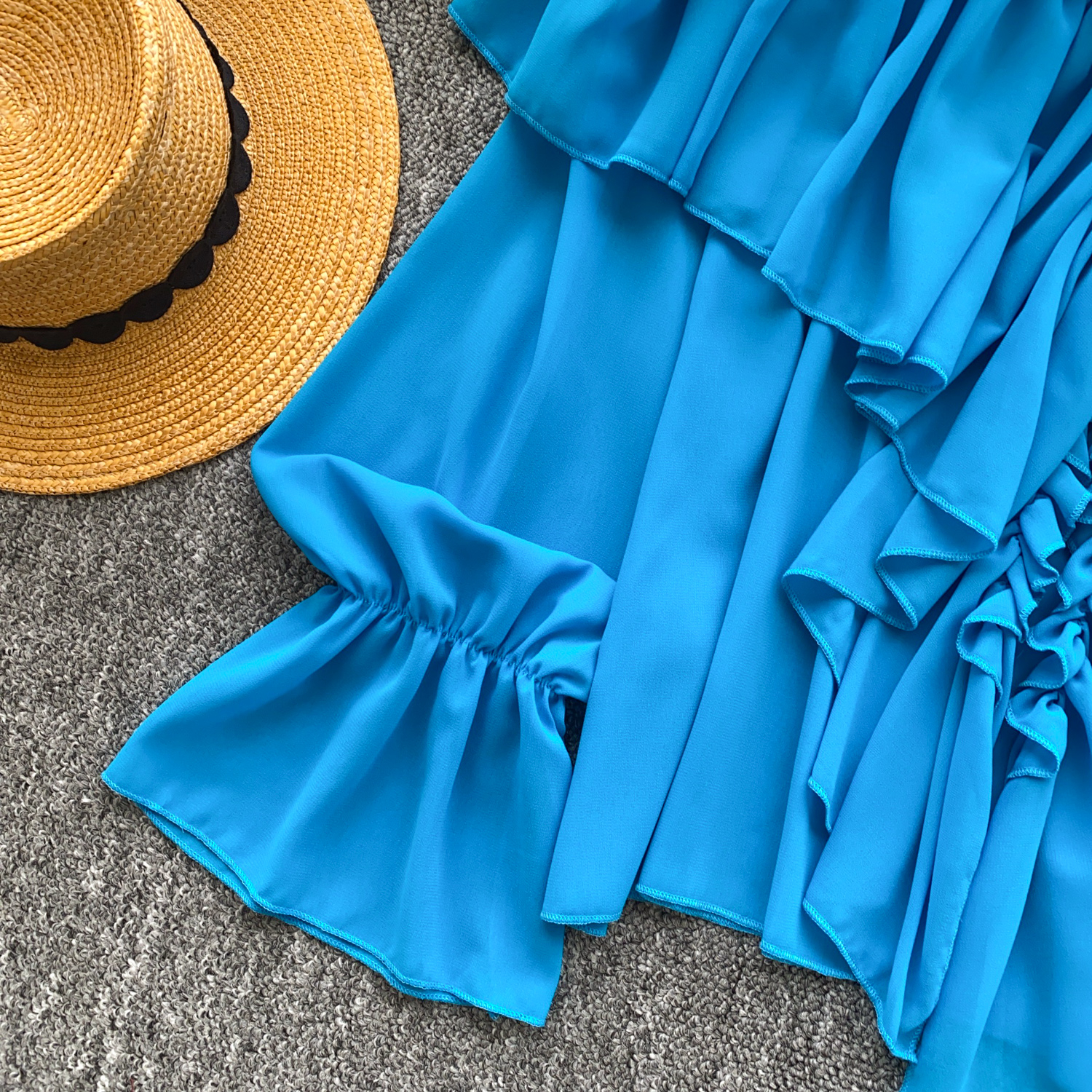 Ruffled trim, bell sleeves, chiffon blouse, loose fit. - Image 13