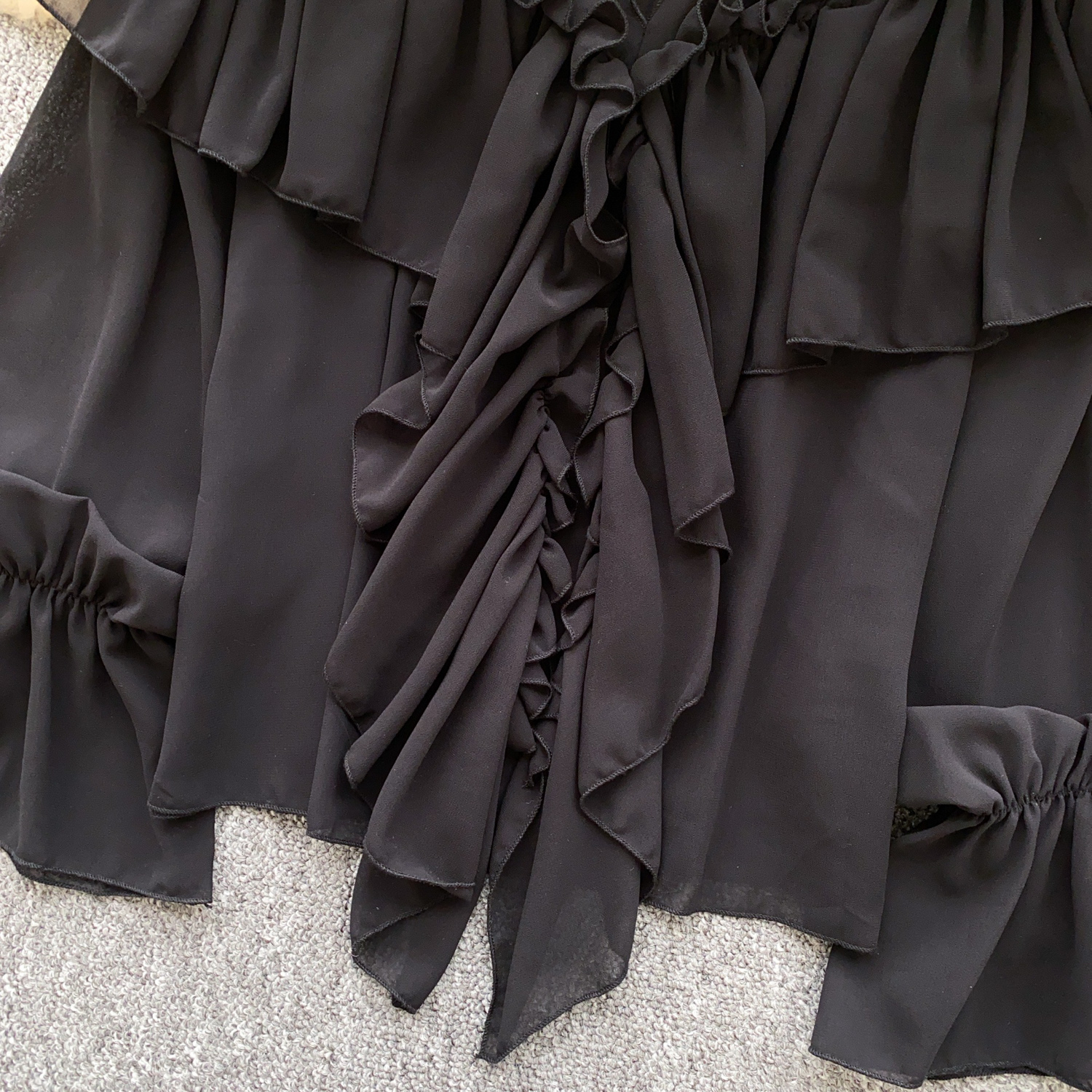 Ruffled trim, bell sleeves, chiffon blouse, loose fit. - Image 14