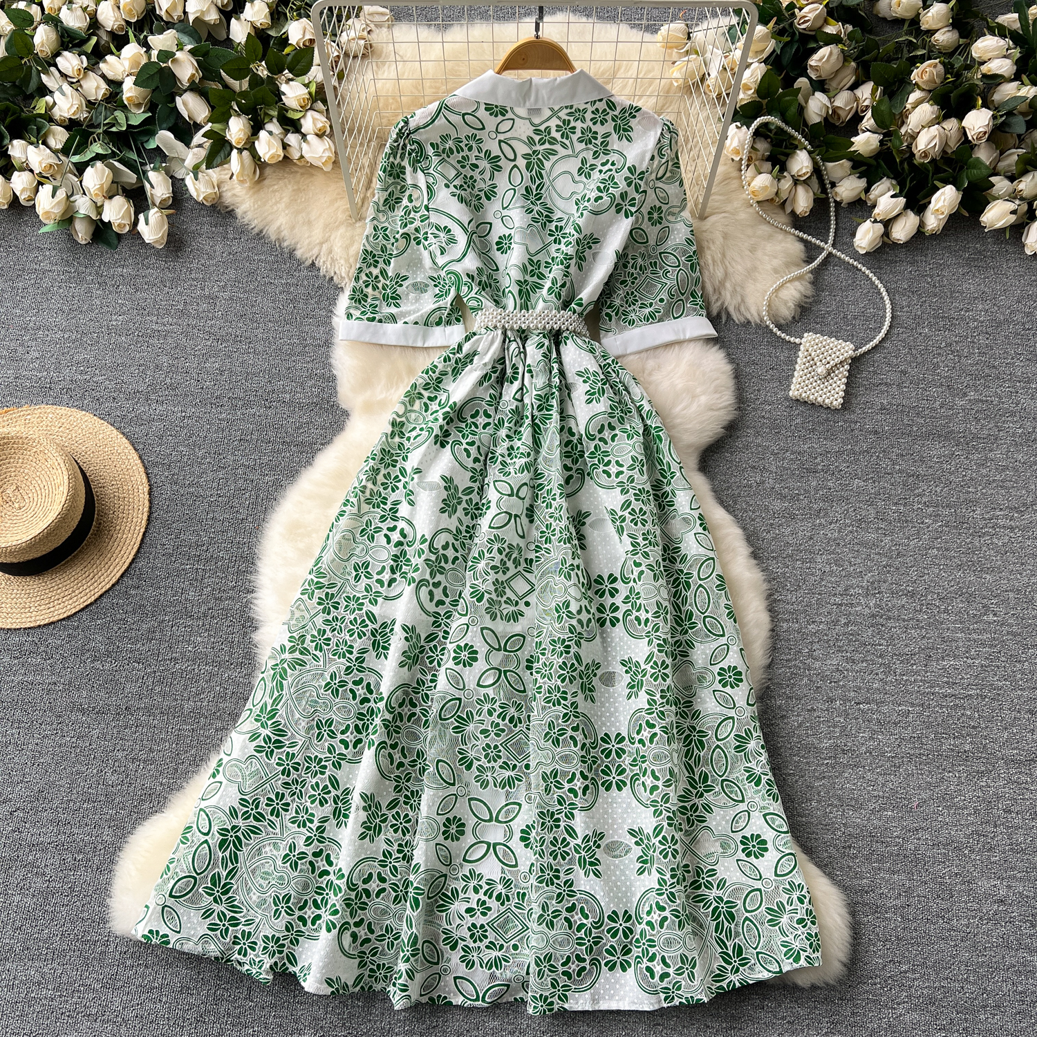 Retro elegant lace embroidery waist long dress - Image 3