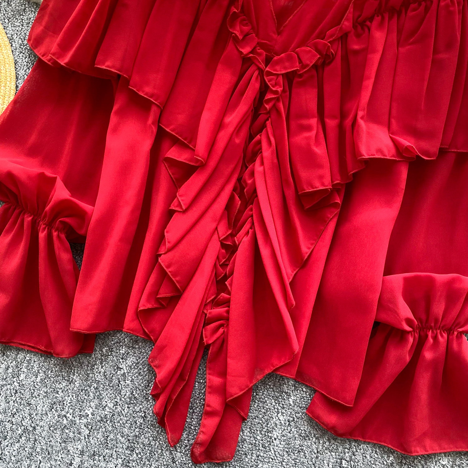 Ruffled trim, bell sleeves, chiffon blouse, loose fit. - Image 11