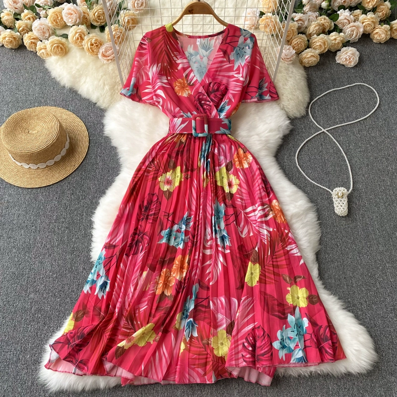 Super fairy seaside vacation V-neck floral dress - Image 2
