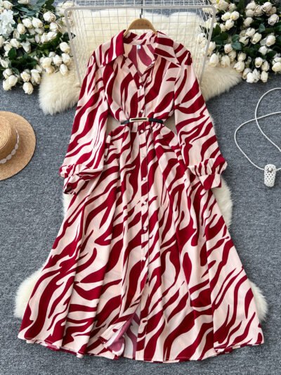 Autumn French retro print dress