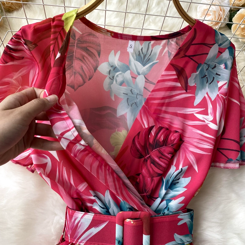 Super fairy seaside vacation V-neck floral dress - Image 3