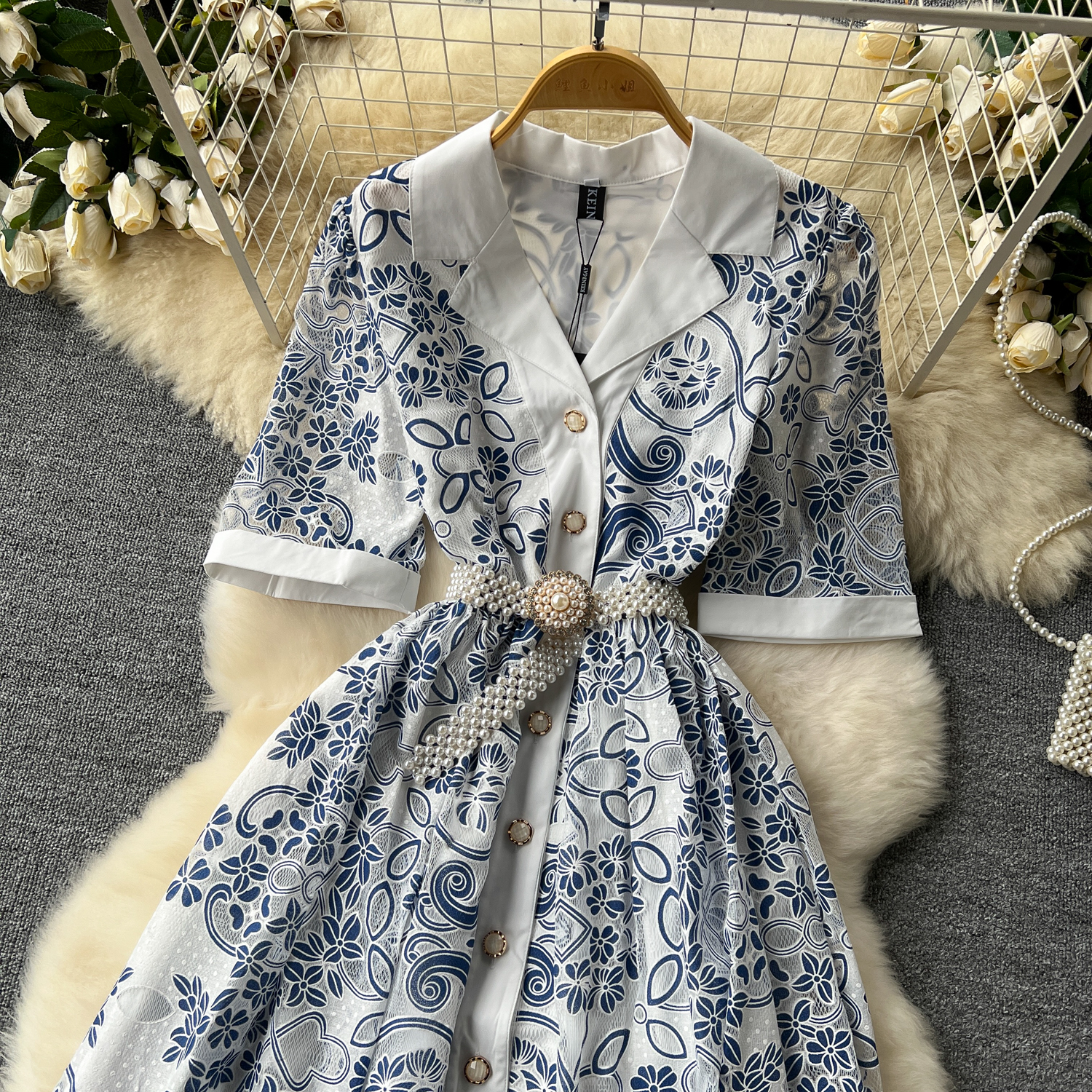 Retro elegant lace embroidery waist long dress - Image 5