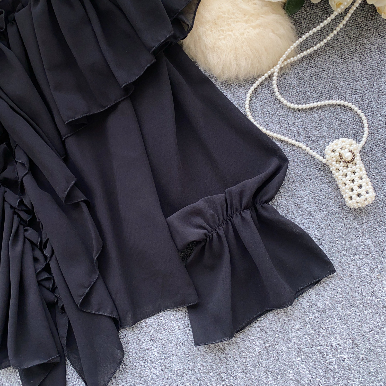 Ruffled trim, bell sleeves, chiffon blouse, loose fit. - Image 15