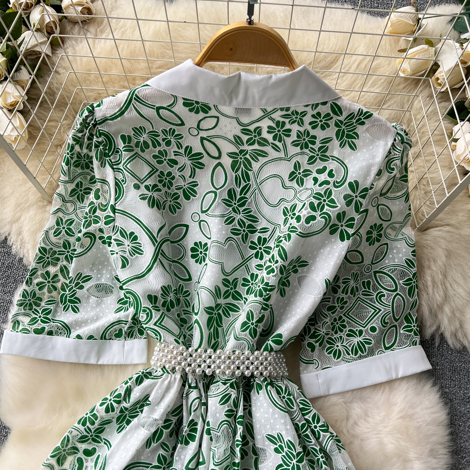 Retro elegant lace embroidery waist long dress - Image 4