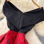 One-shoulder patchwork waist jacquard large swing puffy dress - Image 7