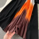 French Hepburn style elegant knitted patchwork gradient pleated slim waist full skirt dress - Image 2