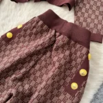 European-style chic and sophisticated two-piece set: round neck long-sleeved knit top with metal buckle and high-waisted wide-leg pants. - Image 4