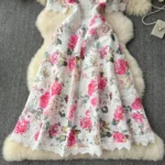 French retro elegant lace splicing printed waist-cinching elegant dress - Image 10