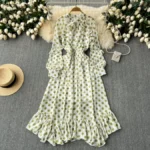 Flowy, high-end European and American style polka dot chiffon dress with a French tie-waist design - Image 3