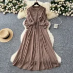 Crochet embroidery strap waist waist royal sister light luxury temperament long skirt - Image 2