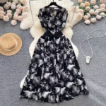 French light luxury retro sleeveless V-neck printed dress - Image 4