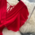 V-neck small flying sleeves waist chiffon dress - Image 9