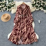 Autumn French retro print dress for women - Image 4