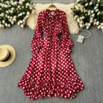 Flowy, high-end European and American style polka dot chiffon dress with a French tie-waist design - Image 7