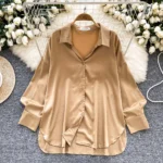 Luxury French-style satin collared shirt for women