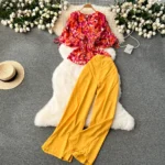 High-waisted wide-leg pants and fashionable two-piece suit - Image 6