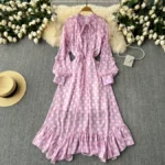 Flowy, high-end European and American style polka dot chiffon dress with a French tie-waist design - Image 6