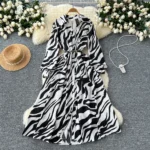 Autumn French retro print dress for women - Image 3