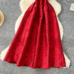 One-shoulder patchwork waist jacquard large swing puffy dress - Image 5