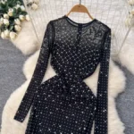 Heavy-duty see-through rhinestone mesh dress - Image 4