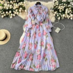 Pleated Long Printed Chiffon Dress, Sweet Vacation Dress - Image 6