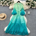 Gradient mesh long skirt with suspenders - Image 4