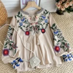 Bohemian retro ethnic style shirt for women, loose fit, slimming, versatile, heavily embroidered, stylish and fashionable top - Image 2