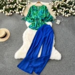 High-waisted wide-leg pants and fashionable two-piece suit - Image 3