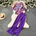 High-waisted wide-leg pants and fashionable two-piece suit - Image 5