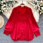 Luxury French-style satin collared shirt for women - Image 2