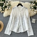Sweet heavy industry leaf embroidery cardigan versatile long-sleeved top