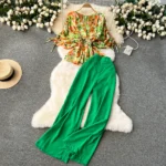 High-waisted wide-leg pants and fashionable two-piece suit - Image 2