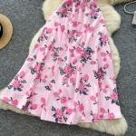 French design square neck strap waist puff sleeve printed dress - Image 12