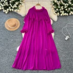 Autumn Fashionable and Elegant Women's Dress with French Design, Ruffled Trim, Loose Fit, Slimming Chiffon Long Dress - Image 5