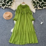 Autumn Fashionable and Elegant Women's Dress with French Design, Ruffled Trim, Loose Fit, Slimming Chiffon Long Dress